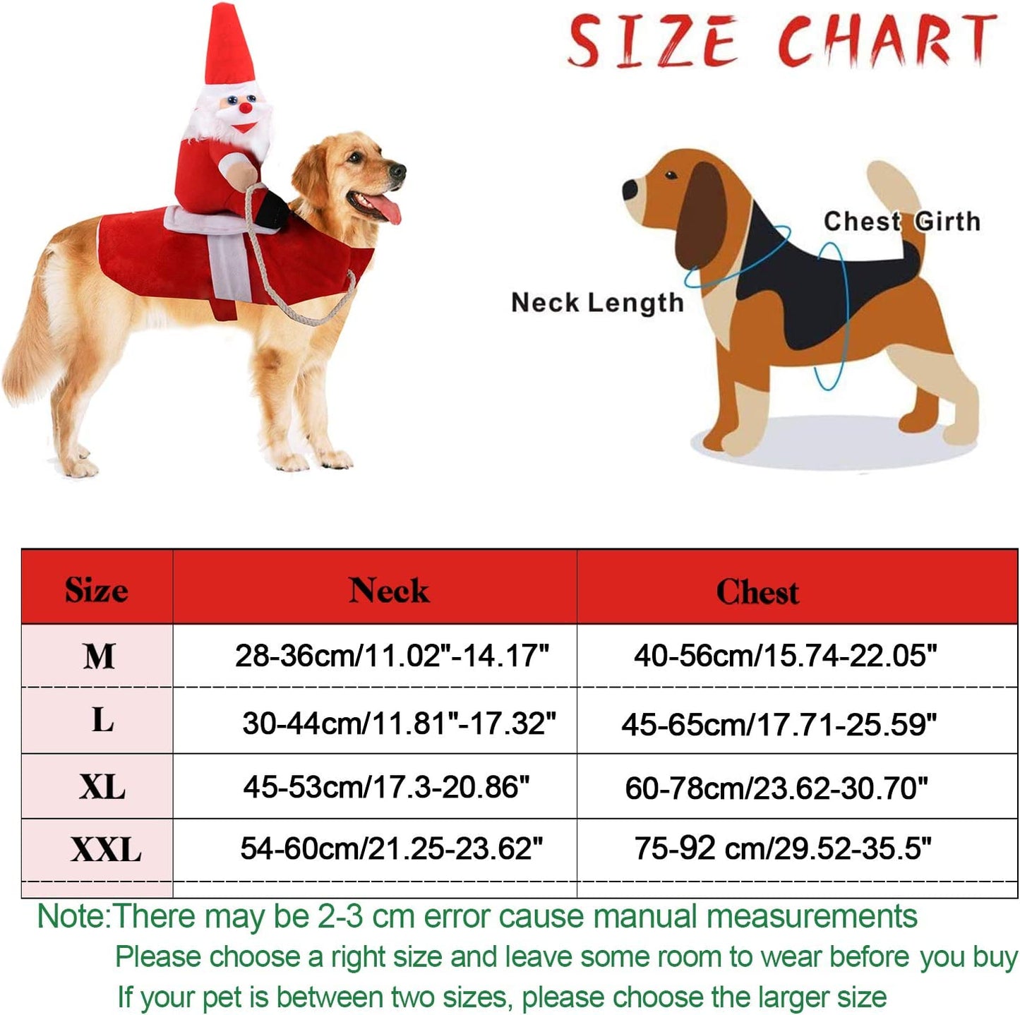 Clearance Christmas Dog Costume Funny Dog Christmas Santa Claus Costume Riding on Dog Pet Cat Christmas Holiday Outfit Pet Christmas Clothes Dressing up for Halloween Christmas Party(Large)